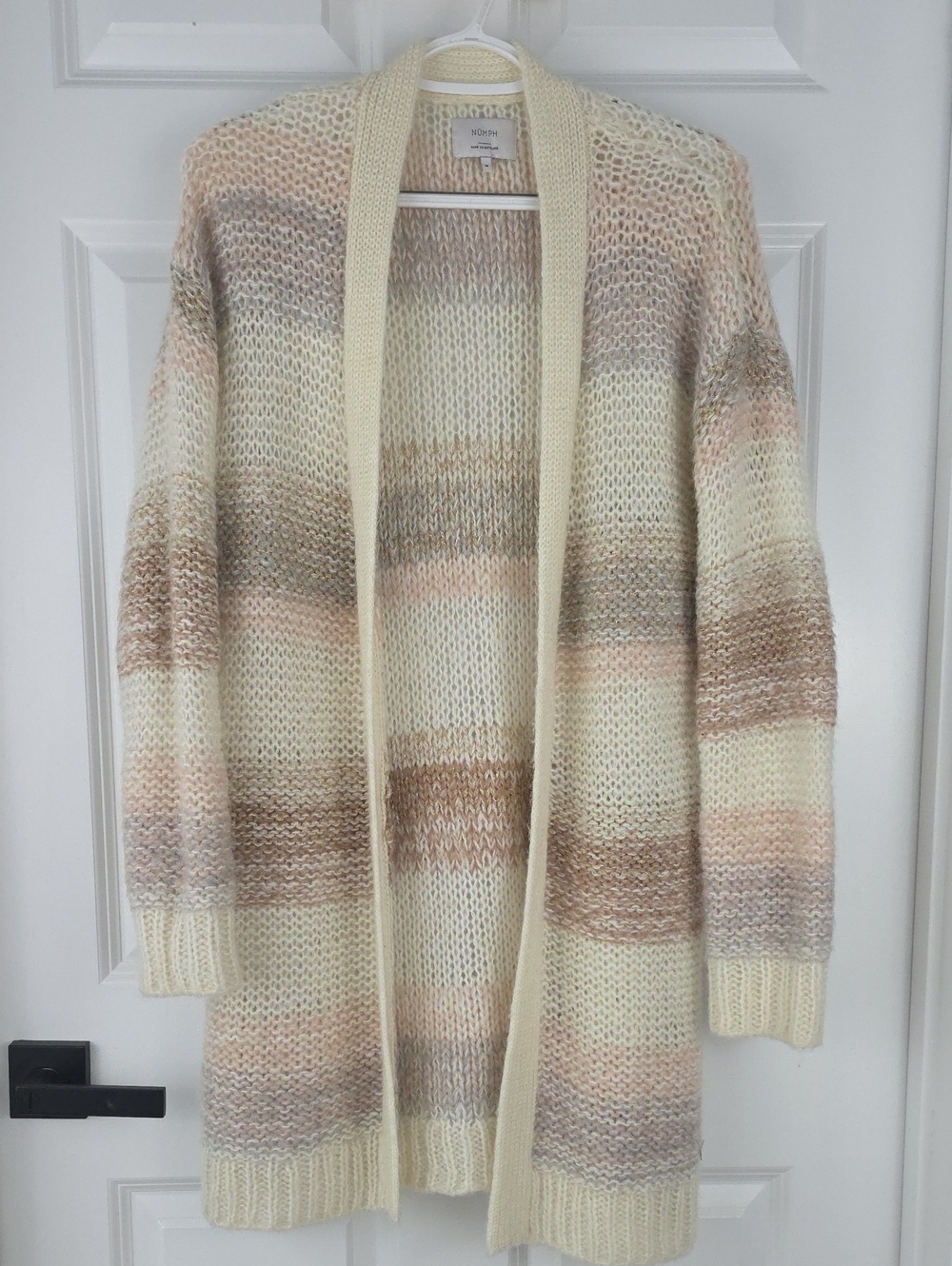 Anthropologie Numph Loraina Open Front/ Open Knit Long Cardigan Sweater Size Med